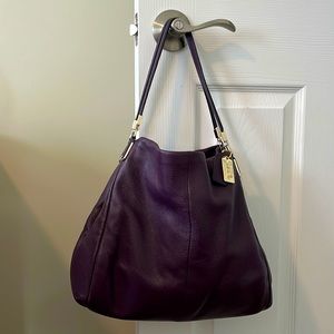 Coach Madison Phoebe Shoulder Bag in Purple Pebbled Leather w/Gold Hardware. EUC